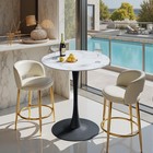 Rich White 76cm Round Tall Bar Table 100cm Sintered Stone Top Black Metal Base
