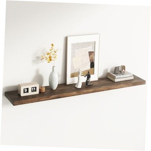 Rustic Elm Wood Floating Shelf for Wall, Flat Edge 55"W x 9.3"D x 1.5"H, 1