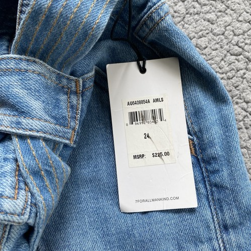 7 For All Mankind Women Size 24 Belted Wide Leg Jeans Light Blue NWT City - Picture 4 of 12