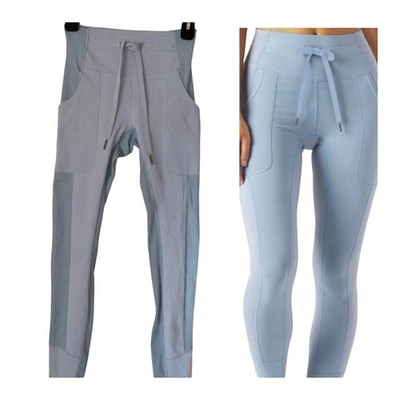 Glyder XS High-Waisted Ice Blue Shape Leggings Joggers Pockets Ribbed Panels