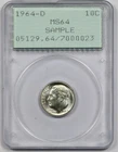 1964-D Roosevelt Dime 10c PCGS MS 64 OGH Old Green Rattler Holder Sample Slab