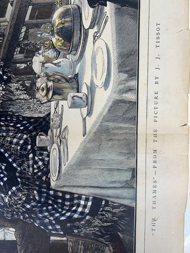 1873 James Tissot “The Thames” Victorian Print Antique Graphic Supplement - Picture 4 of 7