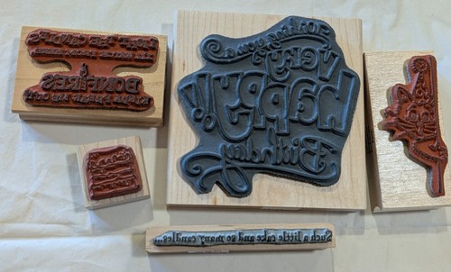 Stampendous, Great Impressions, + Lot of 5 -Birthday Cat w/ Hat Rubber Stamps - Picture 6 of 12