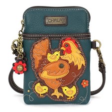 NEW CHALA TURQUOISE HEN WITH CHICKS CELL PHONE CROSSBODY PURSE ADJUSTABLE STRAP