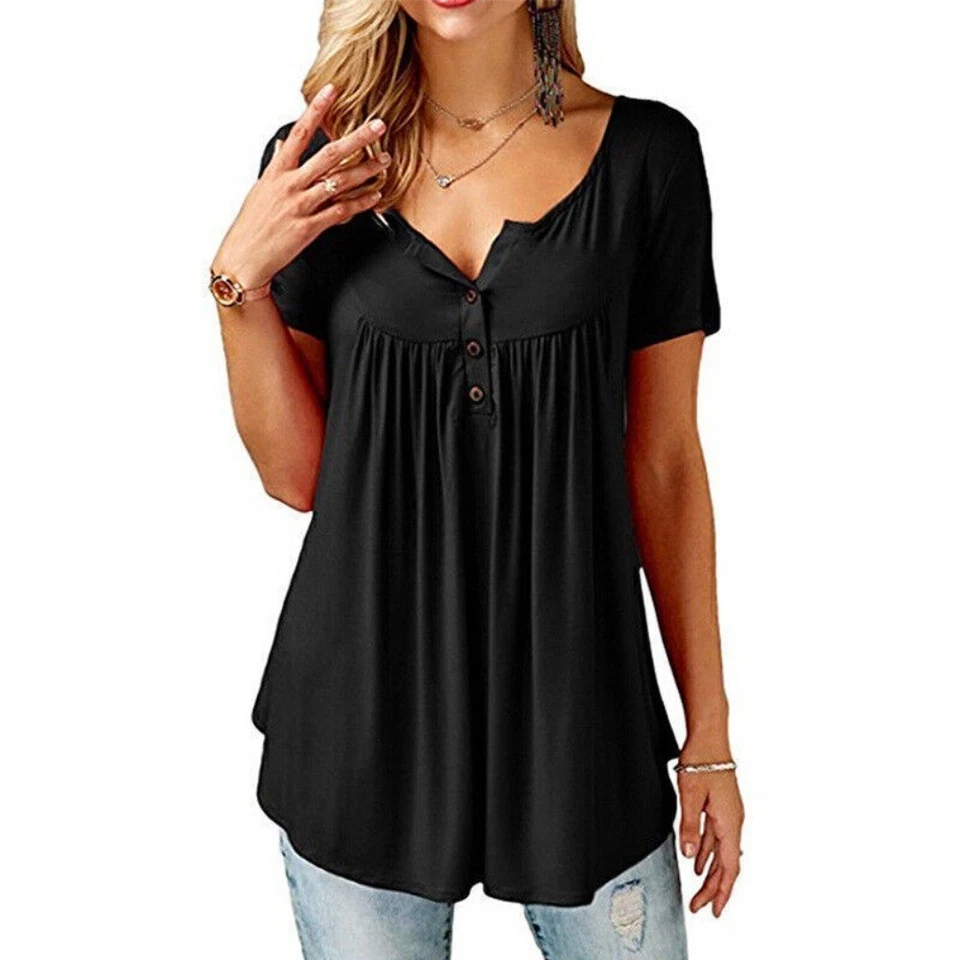 Damen Sommer Tunika Bluse – Hängerchen Blusentop Longtop Longshirt Kurzarmshirt - Bild 1 von 4