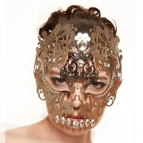 Tag der Toten Goldener Totenkopf Venezianische Laser Cut Maskerade Maske w/Clear - Bild 4 von 5
