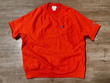 Champion Reverse Weave Short Sleeve Sweatshirt Large Orange Cut Off