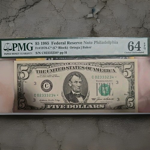 1985 $5 Philadelphia ladelphia Reserve Note •STAR NOTE. 1985-C • PMG 64 EPQ - Picture 2 of 8