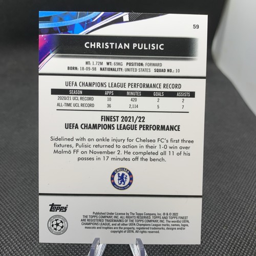 Christian Pulisic Topps Finest UCL #59 Chelsea FC 2012/22 London USA Milan - Bild 4 von 6