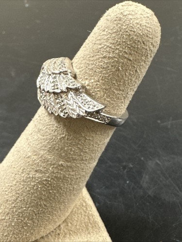 925 Sterling Silver & Diamond Angel Wing Cocktail Ring - size 5 - Picture 4 of 8