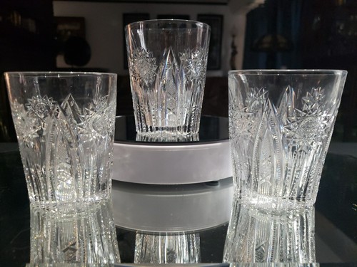 3 Tumblers American Brilliant period Cut Glass Crystal Hobstars Prism notch arch - Picture 1 of 24