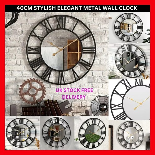 Large Open Round Roman Numerals Wall Clock Mirror Effect Luxury Modern Home 40CM - Picture 1 of 16