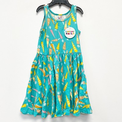 Dot Dot Smile Kids Turquoise Carrot Print Sleeveless  Tank Dress 3/4
