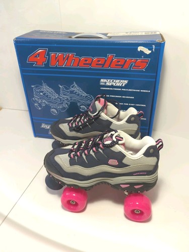 Patines deportivos Sketchers de 4 ruedas para mujer talla 7,5 azul marino rosa 1910/NVHP - Imagen 2 de 9