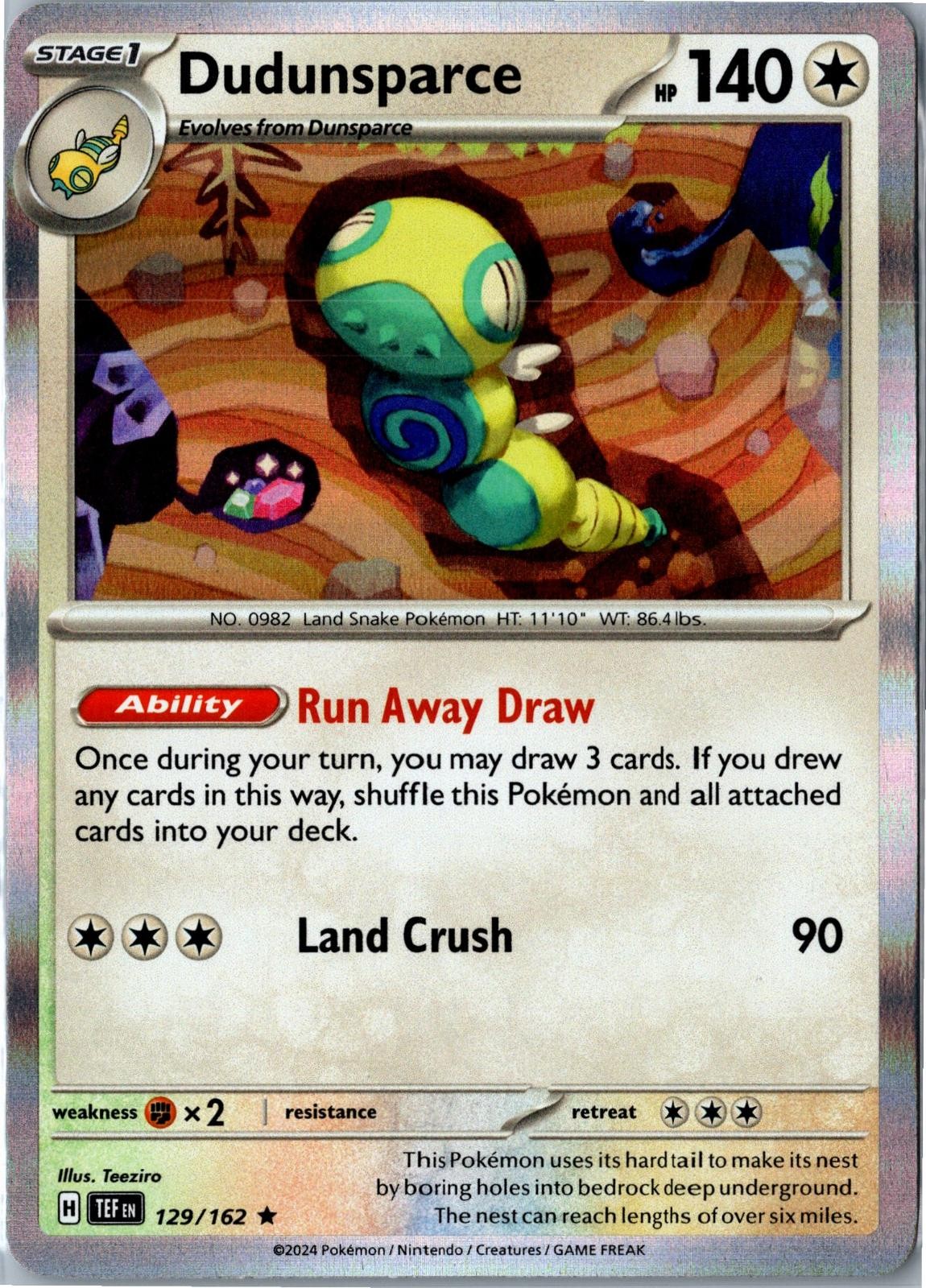 Pokemon Card - Dudunsparce Temporal Forces 129/162 2024 Rare Holo Near Mint