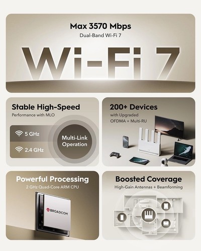 Cudy Dual Band BE3600 Wi-Fi 7 Router WR3600E 4 porty gigabitowe, czterordzeniowy 2,0 GHz - Zdjęcie 2 z 7