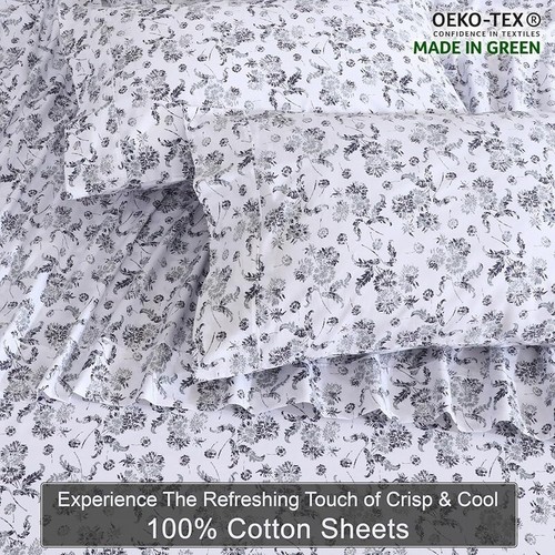 Cotton Queen Percale Sheets Cooling Lightweight Deep Pockets 4 Pieces Set New - Picture 5 of 8