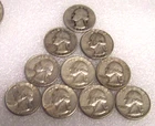 Washington Silver Quarters Lot of 10 Circulated 25C US Coins 90% Silver