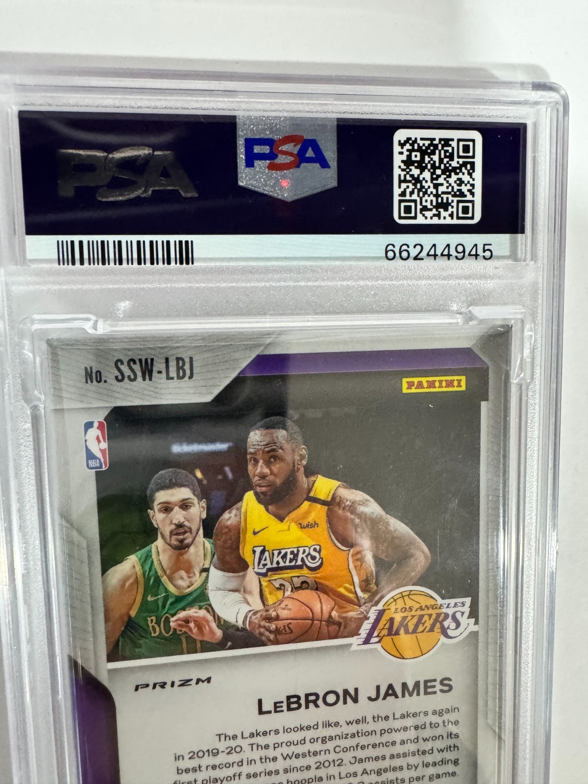 2020 Panini Prizm LeBron James Sensational Swatches Orange Ice PSA 10 Gem Mint view 9