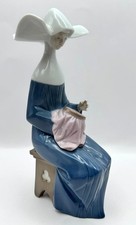 Lladro 5501 Time to Sew Vintage Porcelain Figurine in Blue Gloss (retired)