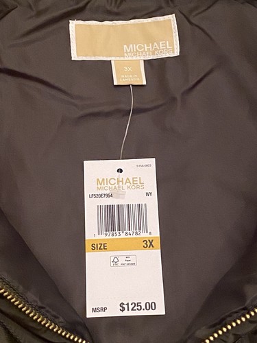 Michael Kors Olive Puffer Quilted Vest Jacket MK Charm Women's 3X MSRP $125 NWT - Picture 9 of 10