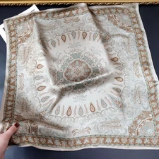 100% Silk Square Scarf Women Brown Blue Paisley Kerchief Headscarf Wrap 68*68cm