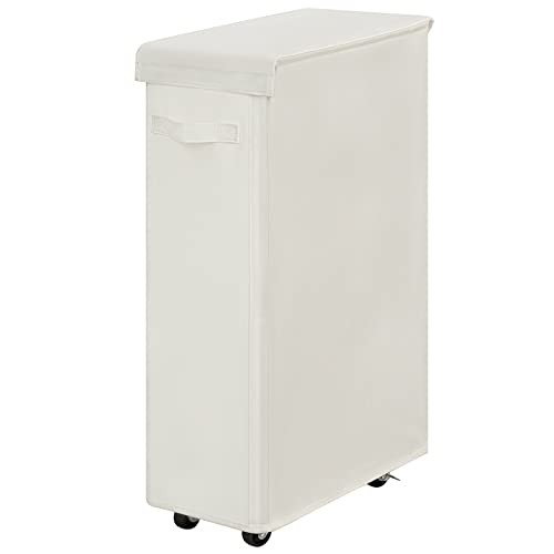 Cesto portabiancheria slim 65L con coperchio stretto 65L (16,14"L x 8,66"W x 27,56"H) beige - Foto 5 di 7