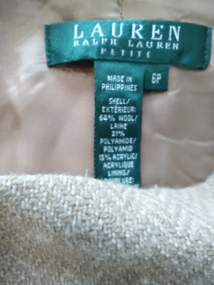 Conjunto de Blazer y Falda de Lana Lauren Ralph Lauren Vintage Tostado Camel Talla 6 P Preppy Foto 3 de 4
