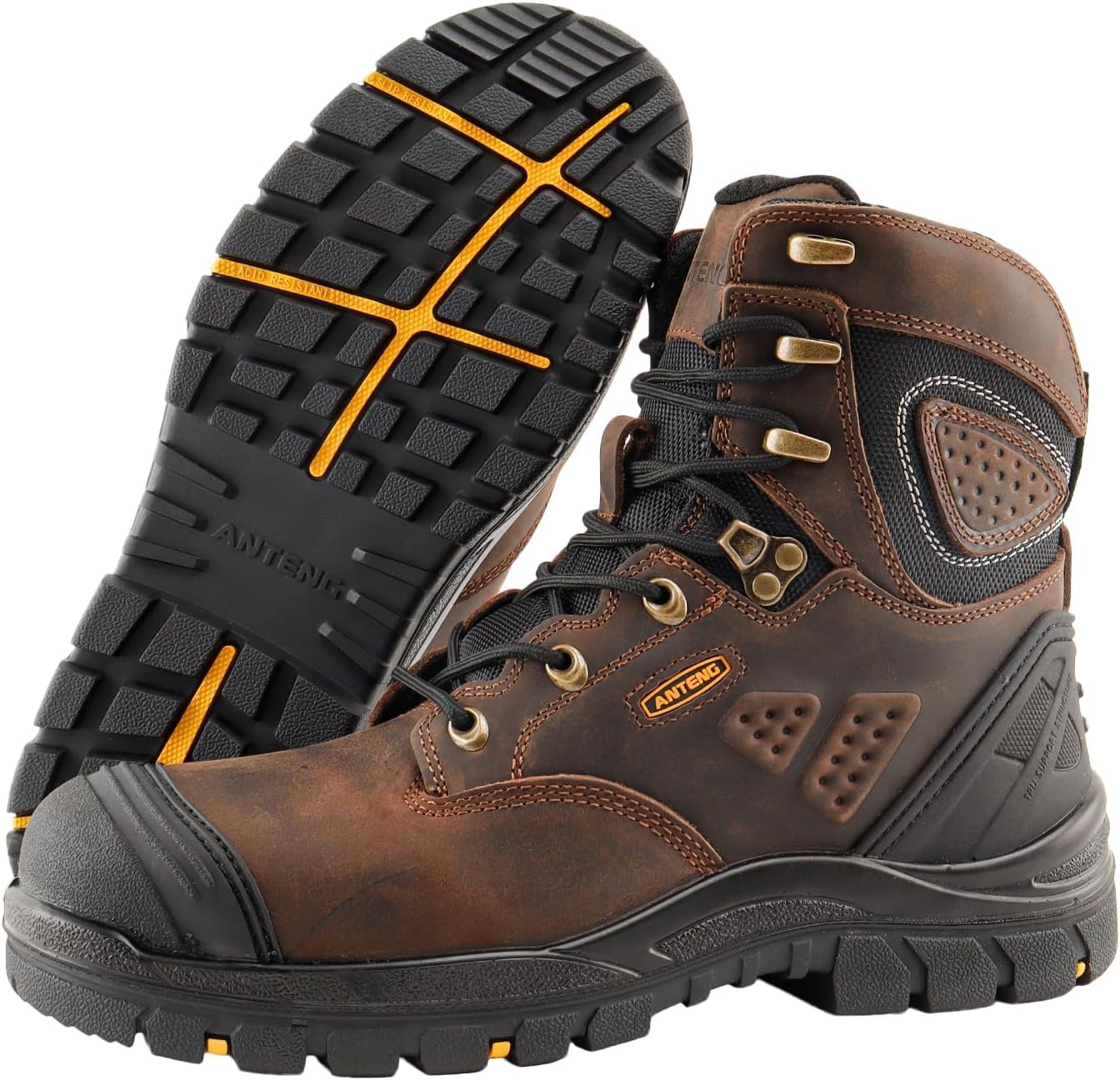 Men's Work Boots, Oiled Nubuck Leather Steel Toes Mens Shoes, Non Slip...