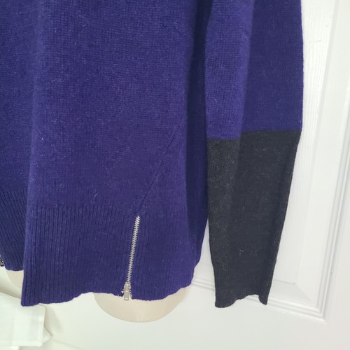 Maglione Eileen Fisher Colorblock Orlo Zip Yak Lana Merino Blu Nero Tg M Nuovo - Foto 4 di 9