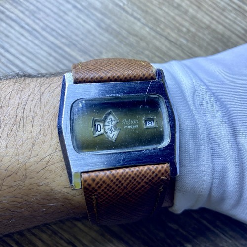 Reloj de acción ULTRA RARO vintage Jump Hour Manaul Wind hecho en Suiza para hombre años 70 - Imagen 5 de 23