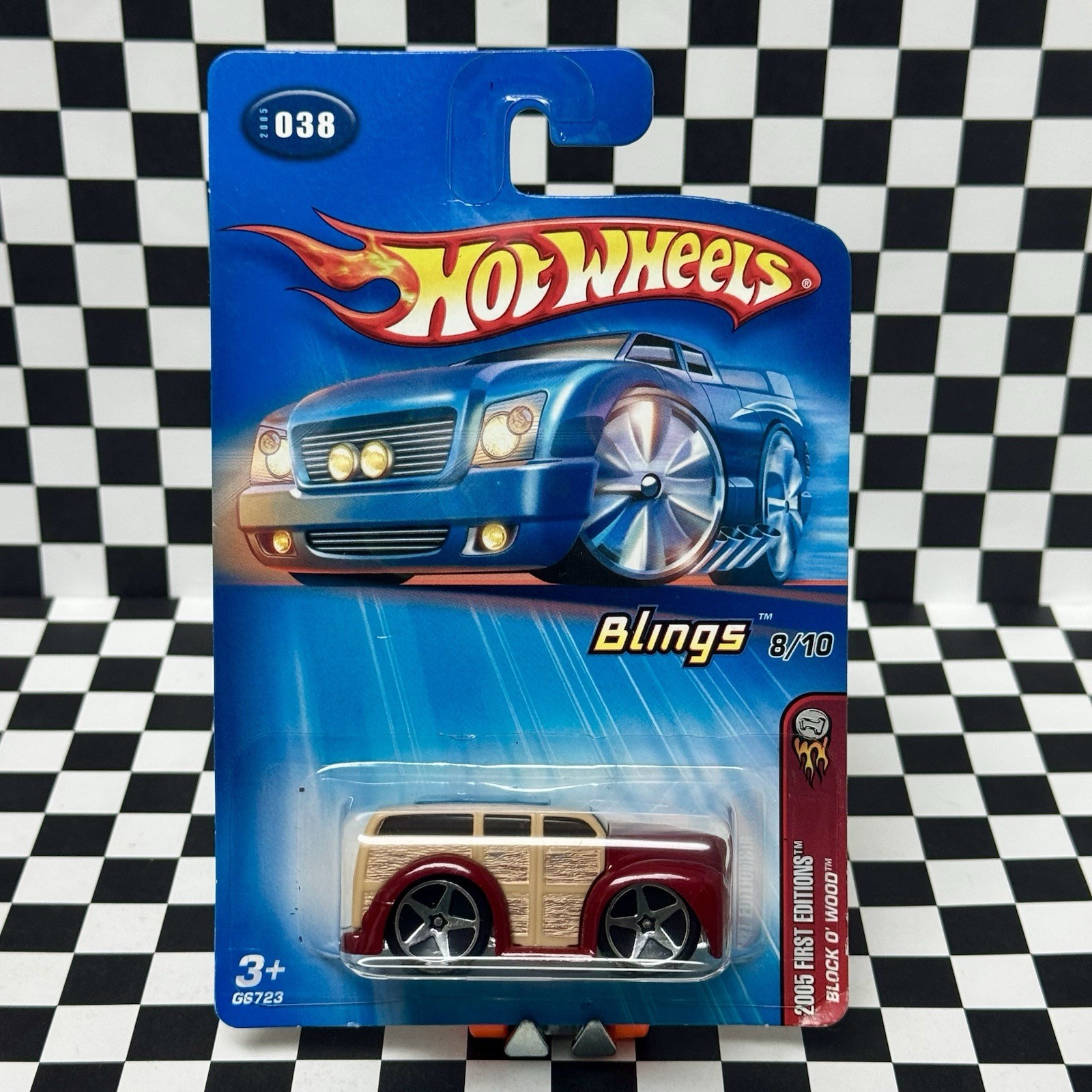 Hot Wheels 2005 First Edition #038 BLINGS  Block O Wood - Sealed - Soft Corner