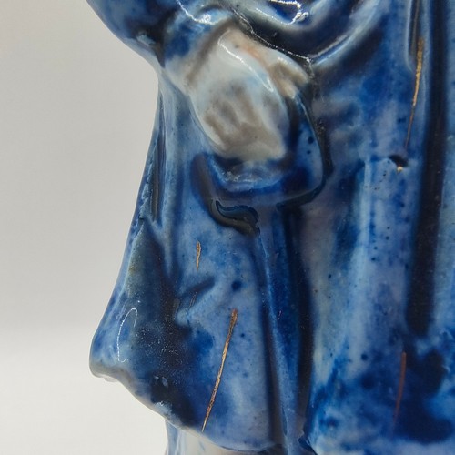 Vintage Flow blaue Porzellan Figur junger Matrosenjunge an Anker angelehnt Goldakzent - Bild 10 von 23