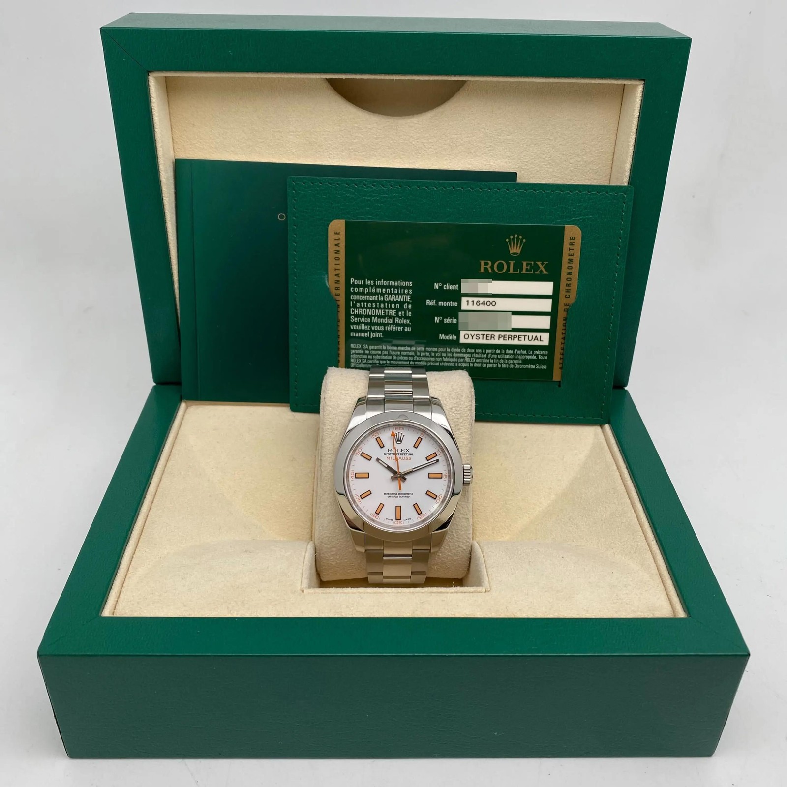 Rolex Milgauss 40mm 116400 Steel White Dial Automatic Men Watch Box Papers