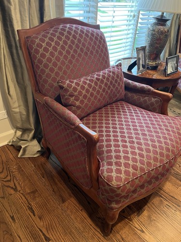Wood Accent Chair – Burgundy Diamond Upholstery – French Provincial Style - Picture 2 of 7