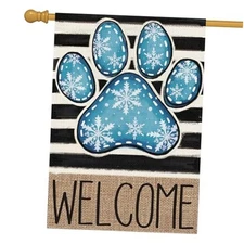  Winter Welcome Garden Flag Dog Paw Print 28x40 Inch Small Burlap Double Sided 