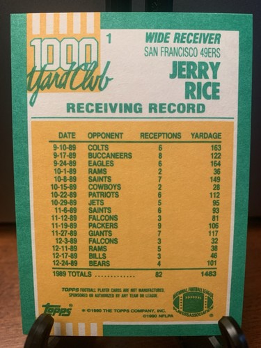 1990 Topps 1000 Yard Club #1 Jerry Rice San Francisco 49ers HOF FREE SHIPPING - Picture 2 of 2