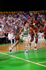 Danny Ainge Boston Celtics drives to the basket v Hakeem Olajuwon - Old Photo