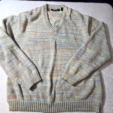 VTG 1990s Perry Ellis Sweater Heavy Thick Rainbow Stripe Knit Design Sz XXL
