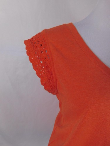 LOFT Shirt Womens Large Orange Eyelet Crochet Sleeve Scoop Neck Casual Top Tee - Picture 2 of 10