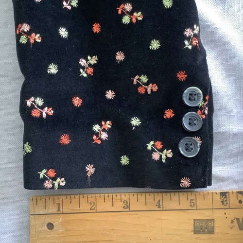 Vintage John Hampton Schwarz Samt Blazer Bestickt Blumenmuster Jacke Handarbeit - Bild 13 von 24