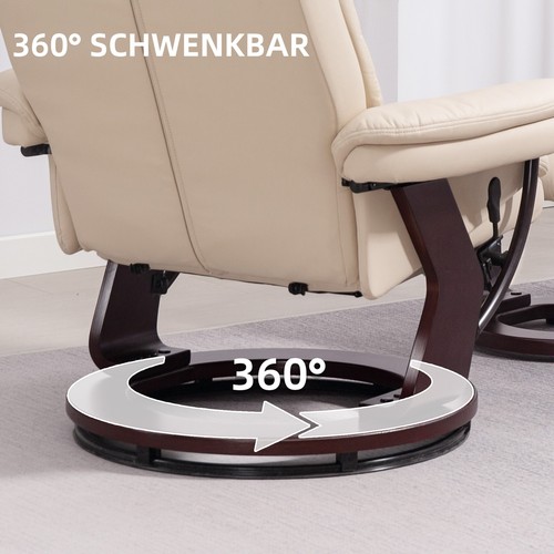 HOMCOM Relaxsessel mit Hocker drehbarer Fernsehsessel mit Liegefunktion Creme - Bild 6 von 10