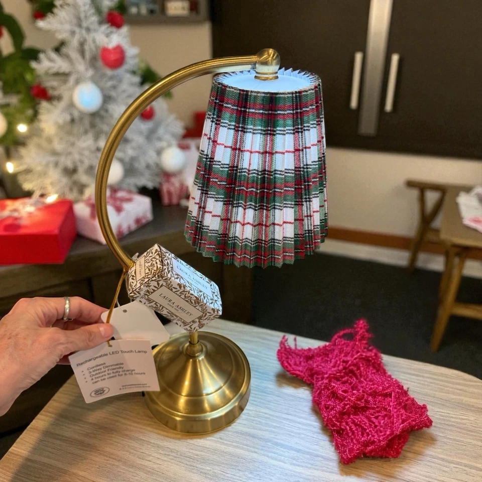 Ralph Lauren inspired Laura Ashley Red Plaid Shade  Touch Table Lamp Brass - Image 2 of 4