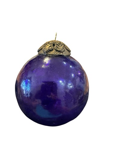Vintage Kugel Style Purple Crackle Glass Ball Ornament Heavy - Picture 3 of 11