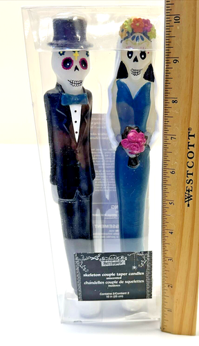 Halloween Skeleton Couple Bride & Groom 10" Taper Candles Set, Pier 1 Imports - Picture 4 of 20