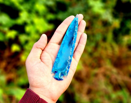 Amazing Rare Blue Aqua Obsidian Crystal Gemstone Glass Arrow Head 5-6 Inch - Picture 4 of 7