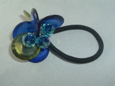 BLUE  GREEN PLASTIC BEAD ELASTIC PONYTAIL HOLDER HAIR ACCESSORY