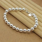 10MM Round Glossy Bead Bracelet 925 sterling silver 7'' long lobster lock