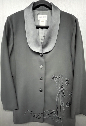Womens Pant Suit Women 8 Black Embroidered Asian Elegant Blazer Jacket - Picture 2 of 16
