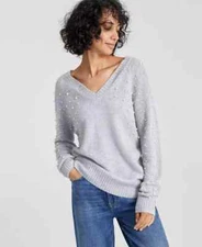 Charter Club Women's Cashmere Faux-Pearl Double V-Neck Sweater -  M - New - 2024